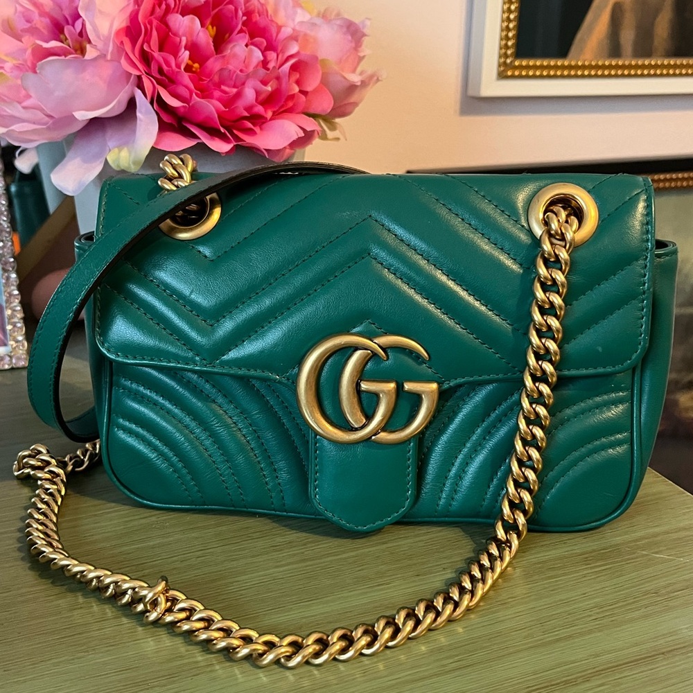 Authentic Gucci Green Shoulder Bag w/ Gold Hardware